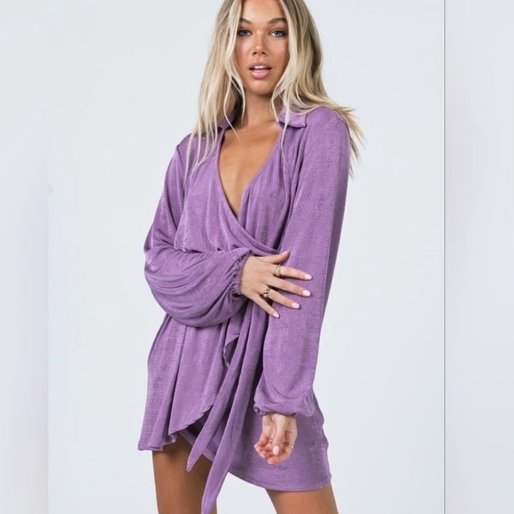 Princess Polly Dresses & Skirts - Princess Polly Purple Party Time Retro Oversized Faux Wrap‎ Mini Dress Size 8